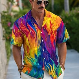 Homme Coloré Flamme Art abstrait Chemise Chemise d'été Chemise Boutonnée Manche Courte Mode Décontractée Occasionnel Tenue de plage Été Printemps Col Rabattu I