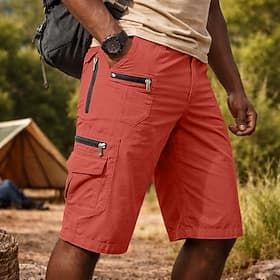 Herren Cargohose Cargohosen Cargo-Shorts Shorts Freizeitshorts Tasche Elastischer Bund Einfach Knielang Lässig Outdoor Streetwear Mode Streetwear Schwarz Orang