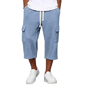 Men's Waffle Shorts Cargo Shorts Capri Pants Shorts Casual Shorts Pocket Elastic Waist Plain Plain Solid Comfort Breathable Calf-Length Casual Outdoor Beach Va