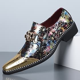 Elegante Herren-Slipper mit floralem Muster und spitzer Zehenpartie sowie metallischer Kappe – modische Statement-Loafer für stilbewusste Männer, ideal für Par