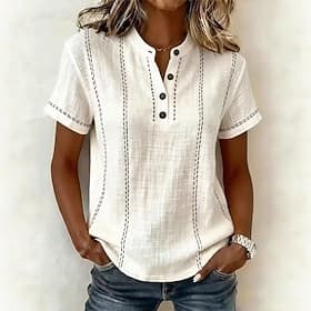 Women's Blouse Graphic Striped Vintage Stylish Basic Short Sleeve V Neck Regular Tops Casual Daily Blue White Pink Orange Green Summer Spring