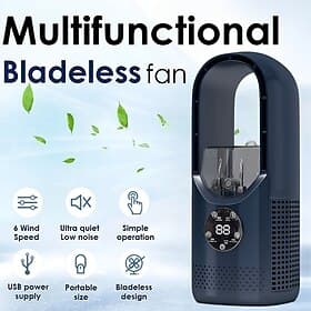 Desk Bladeless Fan with Misting, 11.8 inch Portable Small Quiet USB Table Cooling Fan with 6 Speeds, Timer, LED Light and Humidifier for Office Home and Outdoo