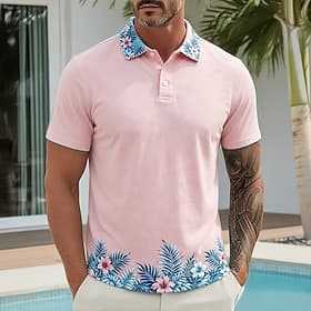 Herren Grafik Hawaiianische Polohemden Kurzarm Polo-Shirts Hemden mit Kragen Lässig Athleisure Alltagskleidung Urlaubskleidung 3D-Druck Knöpfe Frühling Sommer
