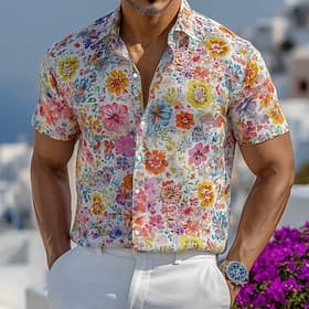 Men's Colorful Floral Print Tropical Flowers Shirt Summer Hawaiian Shirt Tropical Shirts Short Sleeve Hawaiian Resort Beach Vacation Wear Summer Spring Turndow