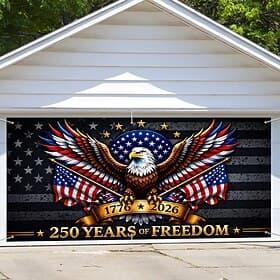 U.S. 250th Anniversary Garage Door Cover Decoration, 4th of July Eagle Photograph Backdrop America 1776-2026 USA Banner for Independence Day Patriotic Decor