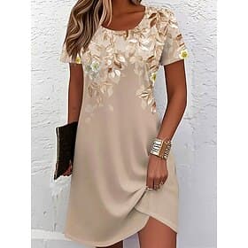 Women's Midi Dress Shift Dress T Shirt Dress Tee Dress Casual Daily Regular Fit Floral Graphic Short Sleeve Crew Neck Blue Champagne Light Green Pink Summer Sp