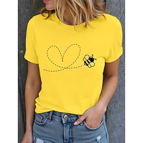 Women's T Shirt Print Graphic Bees Stylish Classic Casual Short Sleeve Crew Neck Round Neck Regular Tops Daily White Yellow Beige Summer Spring