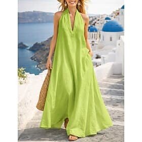 Women's Maxi long Dress Linen-feel Dresses Casual Dress A Line Dress Faux Linen Dress Fashion Modern Daily Vacation Going out Loose Fit Plain Long Sleeve Halte