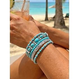 Set di bracciali turchesi bohémien da donna, gioielli da polso a strati con perline, perfetti per le vacanze al mare, i resort, gli outfit estivi casual e lo s