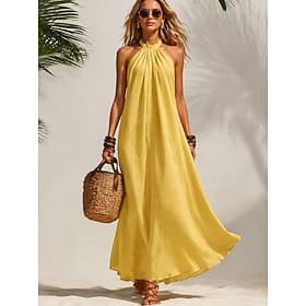 Women's Maxi Dress Sundress A Line Dress Summer Dress Casual Boho Daily Birthday Holiday Plain Sleeveless Halter Neck Black Yellow Light Green Light Purple Sum
