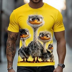 Men's Ostrich Skin Print Animal T Shirt Short Sleeve T shirt 3D Print Crew Neck Shirt Funny Casual Daily Street Blue Yellow Khaki Summer Spring Clothing Appare