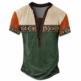 Men's Halloween Geometric T Shirt Henley Shirt Tee Short Sleeve Designer Basic Classic Casual Daily Outdoor Spring Summer Summer Spring Light Green Navy Blue