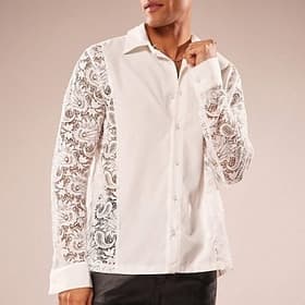 Men's Shirt Casual Shirt Button Up Shirt Jacquard Shirt Black White Long Sleeve Plain Floral Shirt Collar Casual Daily Lace Clothing Apparel Elegant Fashion Ca