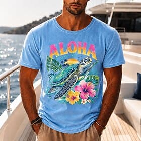maglietta da uomo floreale tartaruga cocco palma 100 cotone lavaggio acido t-shirt pesante t-shirt a maniche corte dtg girocollo maglietta hawaiana giornaliera
