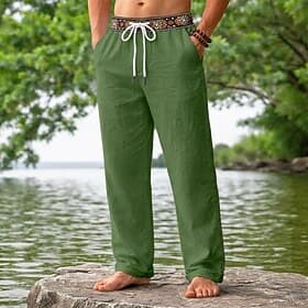 Per uomo Pantaloni di Lino Pantaloni Pantaloni Estivi Pantaloni Larghi Pantaloni da Spiaggia Coulisse Patchwork Elastico in vita Semplice Comodità Traspirante