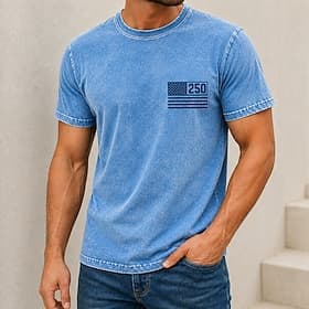 4 juli 2026 250e Voor heren Amerikaanse vlag Acid Wash-shirt Zwaargewicht T-shirt Korte mouw T-shirt DTG Strakke ronde hals Overhemd Vaderlandslievend Straat F