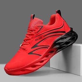 Men's Red Athletic Sneakers, Lace-Up Running Style Shoes, Lightweight Cushion Sport Shoes for Gym, Streetwear, Outdoor Walking