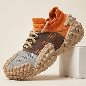 Men's Chunky Sole Trail Sneakers, Breathable Lace-Up Outdoor Walking Shoes, Sport Hiking Shoes for Travel, Camping, Daily Wear