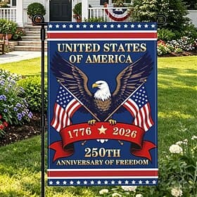 2pcs 250 Anniversary USA Flag 1776-2026, 250th Anniversary Flag Garden Flag, Patriotic Party Decorations Burlap Garden Flags 12x18 Inch USA Merchandise