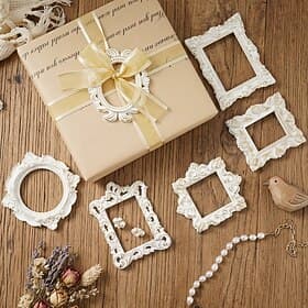 1PC, European-style Resin Material White Gold-plated Mini Carved Decoration Photo Frame Frame Body, DIY Accessories, Suitable for Wedding Scene Decoration, Pho