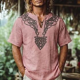 Men's Shirt Viking Style Summer Shirt Beach Shirt Viking Casual Daily Blue Black White Pink Short Sleeve V Neck Summer Spring Clothing Apparel