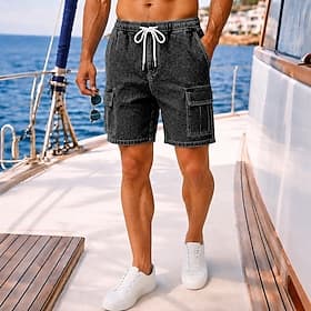 SoftFade™ Men's Cargo Shorts Shorts Summer Shorts Casual Shorts Acid Wash Shorts Pocket Elastic Waist Solid Washed Comfort Breathable Above Knee Casual Outdoor