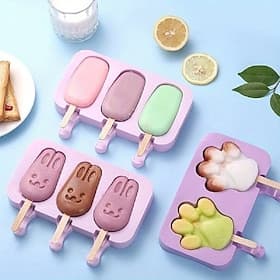 2-Piece Silicone Popsicle Mold Set, Ice Cream Mold, Reusable Ice Cube Tray, Handmade Ice Cream Mold with Lids, Wooden Stick Popsicle Maker, Dessert Ice Cream M