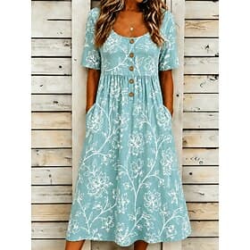 Damen Midikleid Sommerkleid Freizeitkleid A Linie Kleid Urlaub Lässig Strand Strand Ferien Normale Passform Blumen Grafik Kurzarm Rundausschnitt Rosa Purpur Gr