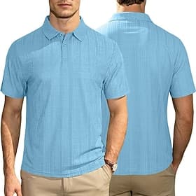Men's Polo Shirts Textured Casual Street Lapel Short Sleeve Basic Modern Plain Lightweight Buttons Summer Spring Black White Burgundy Navy Blue Khaki Gray Polo