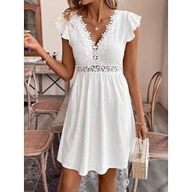 Femmes Robe Longueur Genou Robe d'Été Robe Décontractée Vacances Occasionnel Boho Plage Soirée Date Coupe régulière Uni Sans manches Col en V Blanche Été Print