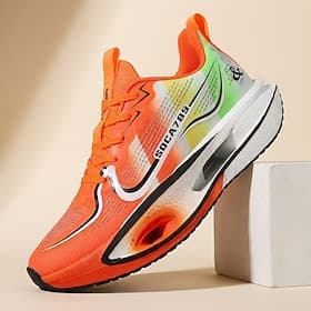 Men's Orange Running Sneakers, Lace-Up Athletic Sport Shoes, Lightweight Cushion Shoes for Gym, Training, Outdoor Walking