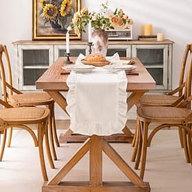 Ruffled Table Runner, Long Tablecloth Cover Towel for Tea Table Dining Table, Warm Atmosphere Bed Runner
