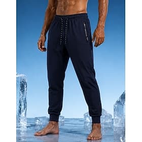 Men's Joggers Trousers Casual Pants Quick-dry Pants Cooling Pants Drawstring Pocket Elastic Waist Solid Color Lightweight Moisture Wicking Full Length Daily Gy