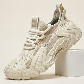 Men's Chunky Sole Walking Sneakers, Breathable Knit Lace-Up Casual Shoes, Lightweight Sport Shoes for Travel, Outdoor, Daily Wear