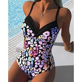 Women's One Piece Swimsuit Swim Dress Swimsuits Leopard Printed V Neck Brief Leg UV Protection Lightweight Comfortable Sleeveless Swimwear Swimsuit Surfing Bea