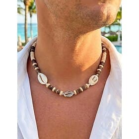 Herren-Böhmenholz Muschelperlenkette, handgefertigter Muschelschmuck für Strandurlaub, lässigen Alltag, trendiges Boho-Accessoire