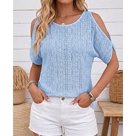 Women's Cold Shoulder Tops Summer Tops Fashion Classic Casual Short Sleeve Batwing Sleeve Crew Neck Regular Tops Casual Blue Black White Green Apricot Summer S