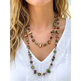 Women's Bohemian Shell Long Necklace, Multi Color Irregular Beaded Statement Jewelry for Beach Vacation, Summer Travel, Daily Casual Wear