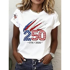 American Independence Day Women's T Shirt Print Graphic Flag Letter Vintage Fashion Stylish Short Sleeve Crew Neck Round Neck Regular Tops Casual Daily Weekend