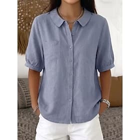 Women's Shirt Solid Color Elegant Vacation Daily Short Sleeve Long Tops Casual Daily Holiday Blue Pink Green Light Grey Dark Gray Summer Spring