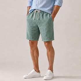 Men's 100% Linen Shorts - Knee Length Casual Summer Shorts
