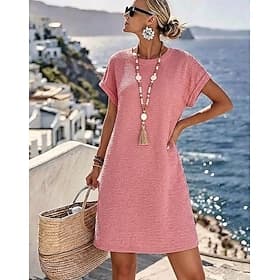 Femmes Robe Longueur Genou Robe Tricot Robe Décontractée Robe d'été Mode Classique Moderne Plage Vacances Sortir Coupe régulière Uni Manche Courte Col ras du c