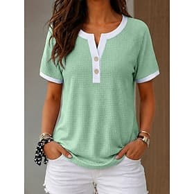 Women's T Shirt Summer Tops Fashion Classic Casual Short Sleeve Henley Regular Tops Casual Daily Weekend Blue Black Purple Green Summer Spring