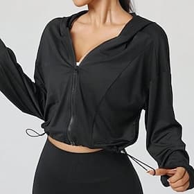 Women's Sport Jacket Pilates jacket Yoga Jacket Sun Protection Stretchy Breathable Drawstring Long Sleeve Sports Solid Color Jacket For Gym Workout Running Fit