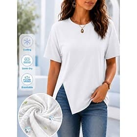 Women's Summer Cooling T-Shirt – Quick-Dry Breathable Plain Tee with Asymmetric Hem for Casual Outdoor Wear