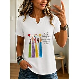 Damen T Shirt Druck Blumen Grafik Buchstabe Vintage Stilvoll Klassisch Kurzarm Einkerbiger Ausschnitt Normale Oberteile Lässig Täglich Wochenende Khaki Schwarz