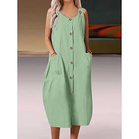 Damen Midikleid Freizeitkleid Westenkleid Sommerkleid Basic Klassisch Täglich Urlaub Lässiger Schnitt Einfach Ärmellos V Ausschnitt Khaki Wein Himmelblau Grün