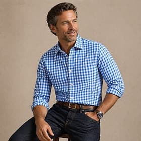 Chemise d'affaires pour homme, mélange de coton, manches longues, bleue, infroissable.