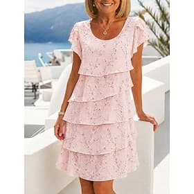 Mujer Vestido hasta la Rodilla Vestido de raso Vestido de flores Elegante Moda Moderno Vacaciones Fiesta Fin de semana Ajuste regular Floral Manga Corta Cuello