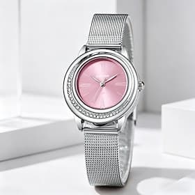Women's Silver Mesh Band Watch, Elegant Ladies Watch with Pink Sunray Dial and Rhinestone Accented Bezel, Stainless Steel Analog Quartz Wristwatch, Fashion Jew